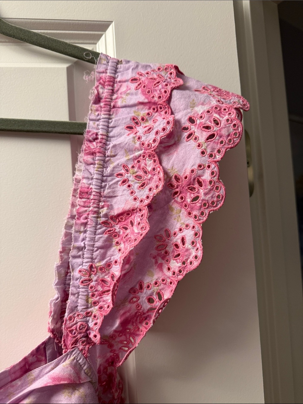 LoveShackFancy Pink Floral Ruffle-Shoulder Midi Dress - Picture 3 of 8